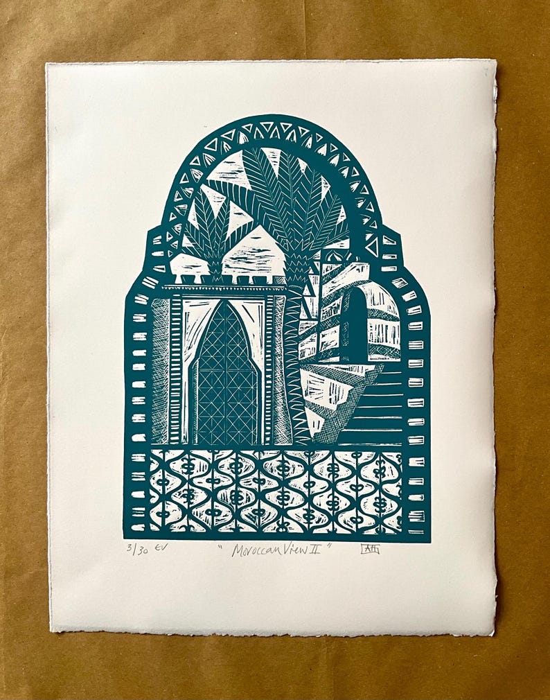 Linocut Window Handmade Moroccan Cityscape Linocut Print - Limited Edition - Etsy