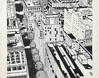 Urban Shapes-cityscape-linocut-original