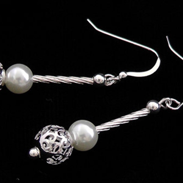 Sterling Silver Filigree Ear Wire with Pearl