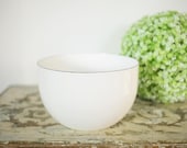 On sale Beautiful White Finel Enamel Bowl Vintage Antique MCM Mid Century Modern Shiny Decor Kitchen Mixing Bowl