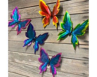 Metal Butterfly/Yard Art/Colorful/Hand Painted/Powder Coated/Recycled Sheet Metal