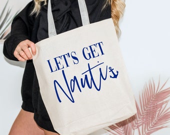 Beach Bachelorette Tote Bags, Lets Get Nauti Bachelorette Party Favor Bag, Nautical Bachelorette Gift Bag, Boat Bachelorette party favor
