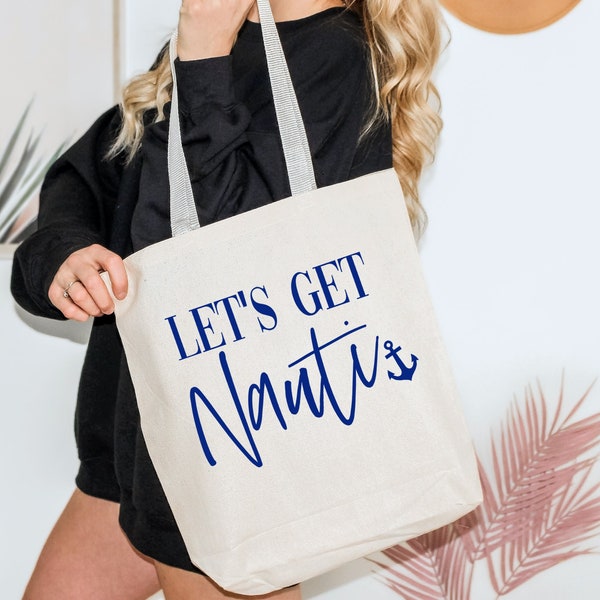 Beach Bachelorette Tote Bags, Lets Get Nauti Bachelorette Party Favor Bag, Nautical Bachelorette Gift Bag, Boat Bachelorette party favor