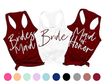 maroon bridesmaid shirts, getting ready shirts, bachelorette party shirts, bridal party shirts, bridesmaid tank top, bridesmaid proposal