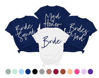 navy bridesmaid shirts, bachelorette party shirts, bridal party shirts, navy wedding shirts, bridesmaid proposal gift box, bridesmaid gift