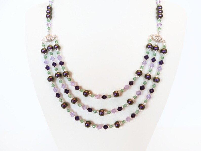 Handmade 3 Strand Necklace, Swarovski Crystals/pearls in Complementary