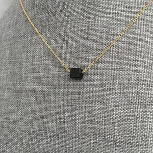 Onyx Cube Necklace – Minimalist Black Stone Pendant, Gold or Silver Plated Chain, Simple Geometric Jewelry for Everyday Wear