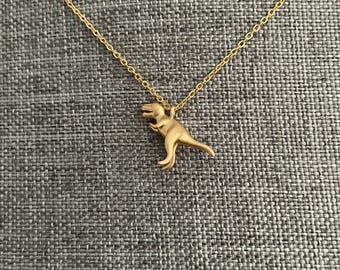 Gold Dinosaur Necklace – Cute T-Rex Pendant | Minimalist Prehistoric Jewelry | Fun Gift for Her or Him