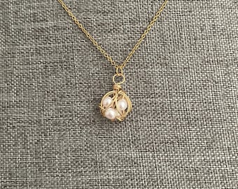 Cute Bird Nest with Three Pearls Necklace, Mama Bird Necklace, Necklace for Mom, Cute Bird Nest Jewelry for Women, Gift Necklace for Her