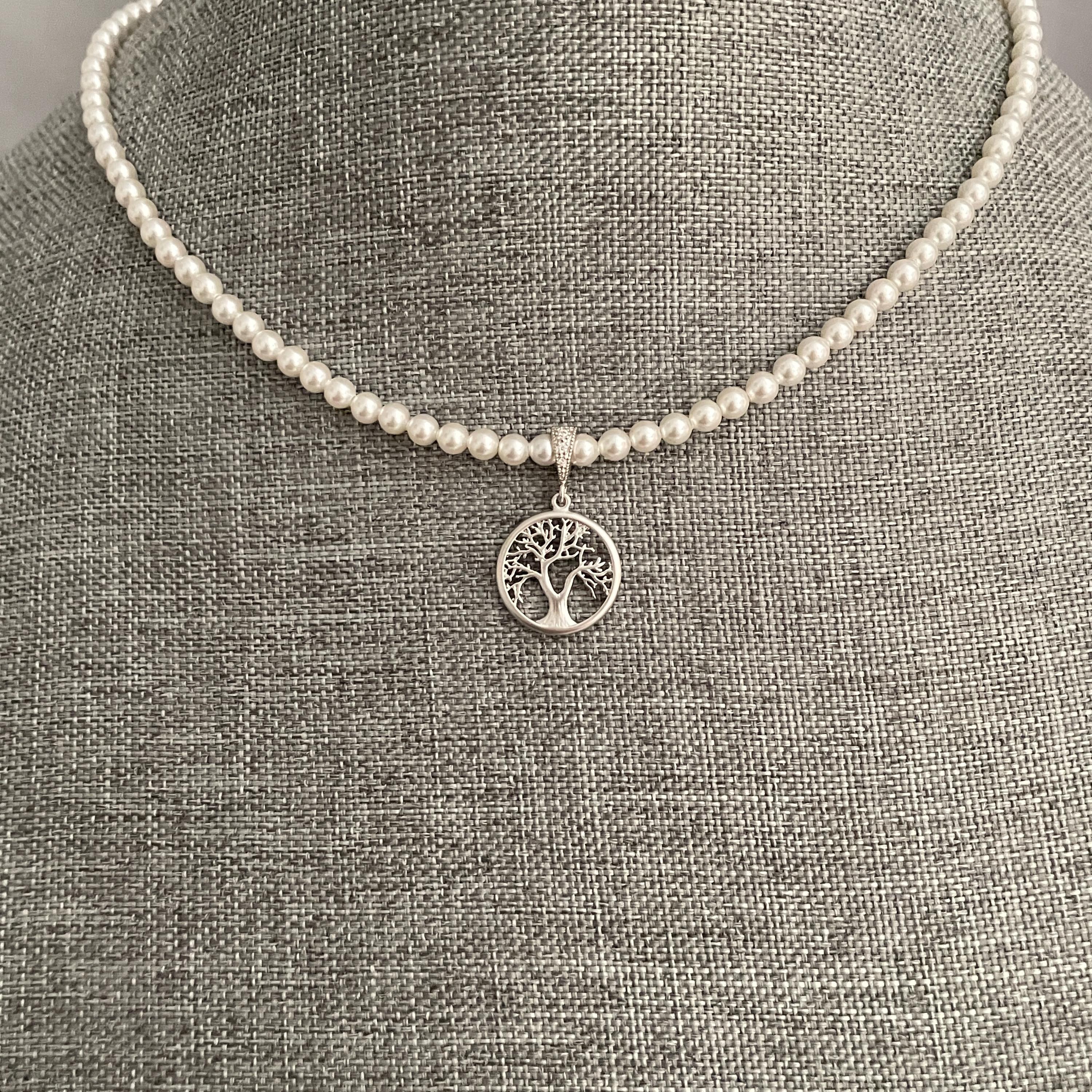 Tree of Life Pearl Necklace – 4mm Swarovski Pearl Strand With