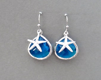 Starfish earrings Mermaid earrings Blue stone earrings Ariel voice earrings Wedding party gift Wedding gift Bridesmaid gift Anniversary gift