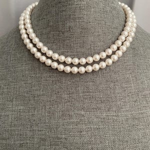 Double Layered Pearl Necklace – 8mm Swarovski Pearls | Elegant White Pearl Strand Choker | Classic Bridal Jewelry | Handmade Two Strand
