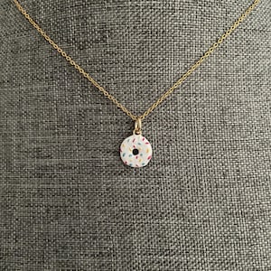 Small Cute Gold Doughnut Necklace, Donut Necklace, Miniature Dessert Food Jewelry for Women and Girls for a Gift
