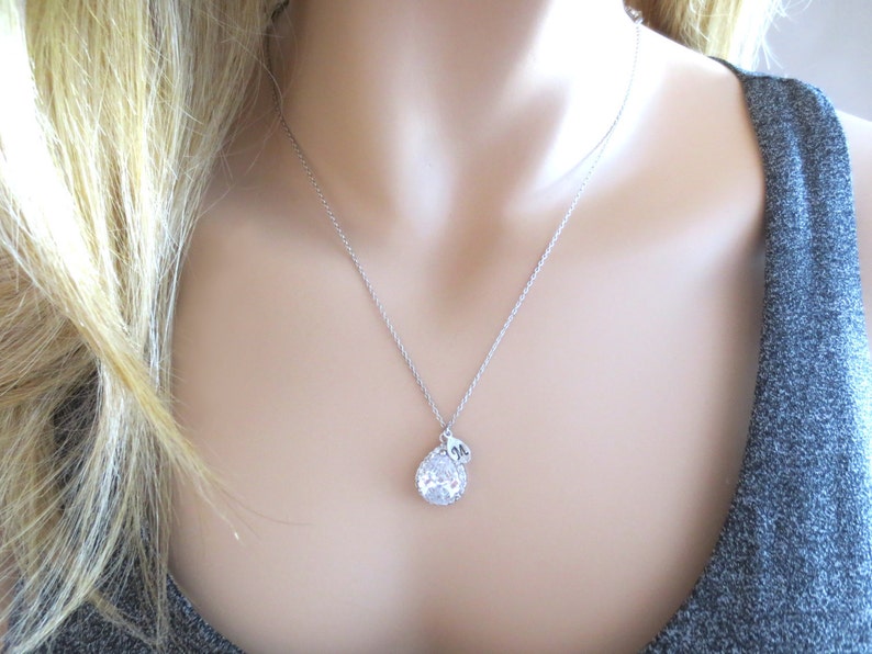 Initial Bridal Silver Personalized Set of 1-4 Gold Necklace Sets Wedding Jewelry Clear Gift Bridesmaid Letter Cubic