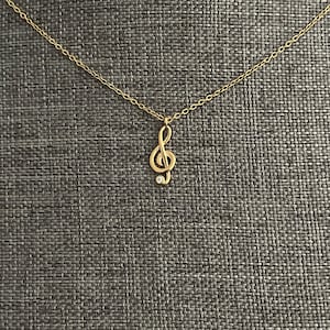 Gold Treble Clef Necklace – Music Note Pendant Necklace – Dainty Music Jewelry Gift for Musicians – Gold Plated Necklace with Crystal Accent