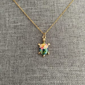 Rainbow Turtle Sea Animal Necklace for Women and Girls, Gold Turtle Jewelry for a Gift, Marine Jewelry