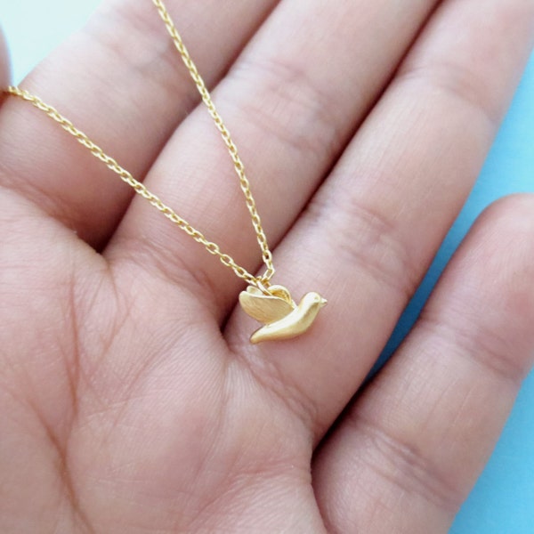 Tiny necklace Cute necklace Dove necklace Bird necklace Gold Silver necklace Animal necklace Personalized gift Family gift