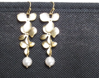 Custom, Pearl, Color, Cascade, Orchid, Flower, Gold filled, Sterling silver, Hook, Earrings, Birthday, Wedding, Friendship, Gift, Jewelry