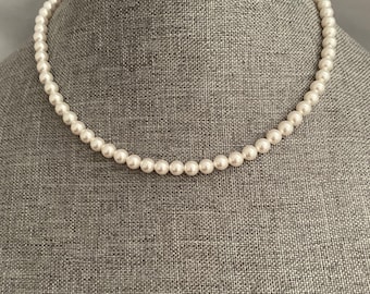 Collar de perlas Swarovski de 8 mm: blanco clásico, elegante joya de boda, gargantilla atemporal para ella.