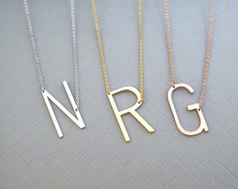 Sideways, Personalized, Big, Initial, Gold, Silver, Rose gold, Necklace, Birthday, Best friends, Mom, Sister, Valentine, Gift, Jewelry