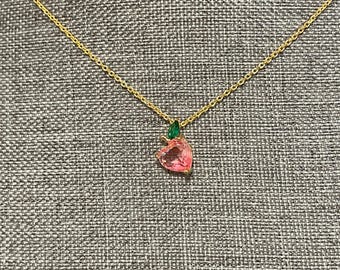 Pink Peach Necklace, Fruit Pendant Necklace for Women, Peachy Necklace Jewelry, Peach Fruit Necklace Gift