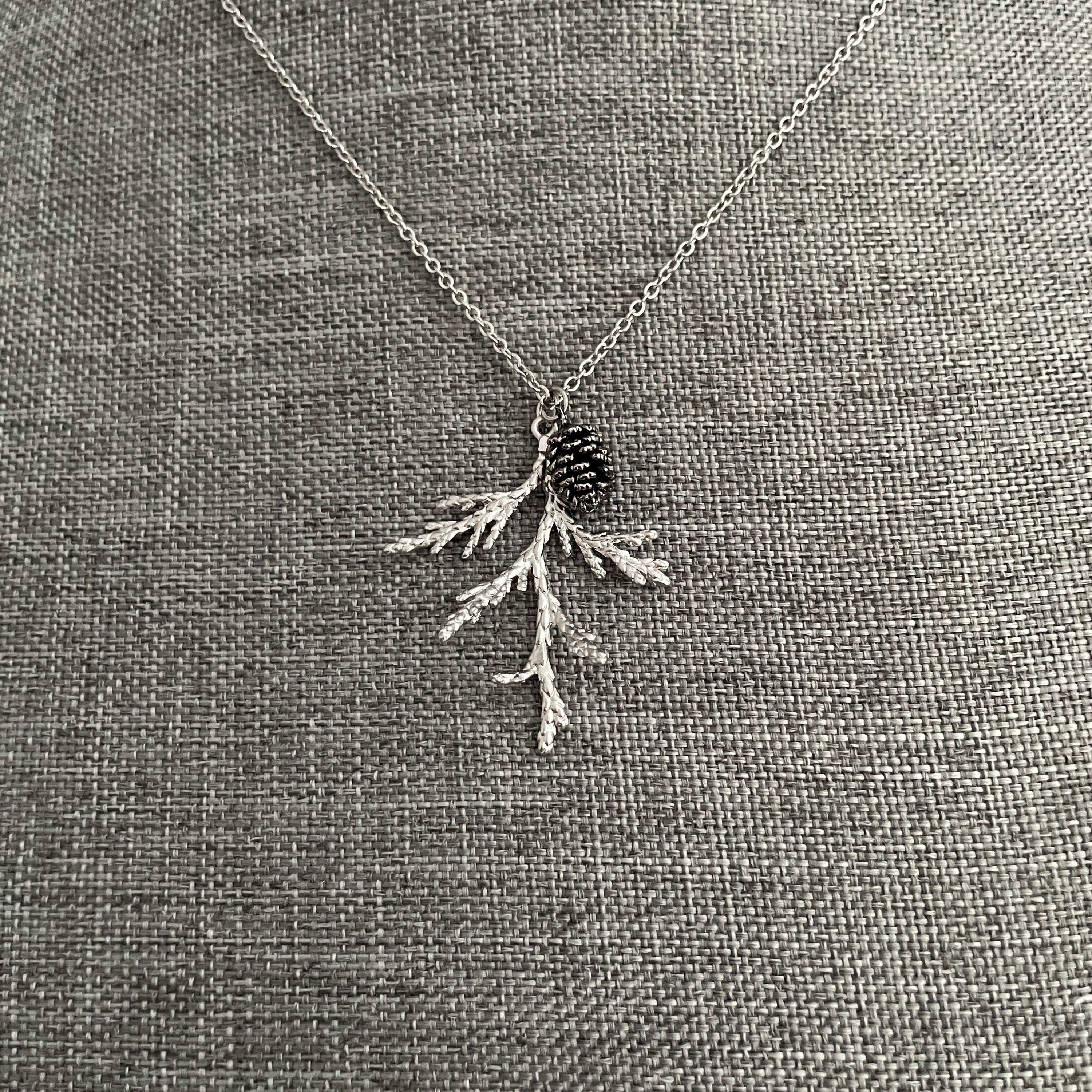 10k White Gold Polished Cedar Tree Charm Pendant – Symbol Of Peace & Longevity 5 thumbnail image