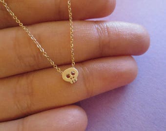 Dainty Skeleton Gold filled Sterling silver Chain Necklace, Cute Skull Necklace, Minimal Pendant Necklace, Mother's day gift, Gift for Women