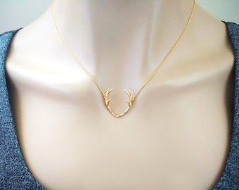 Deer, Antler, Gold, Silver, Necklace, Modern, Animal, Necklace, Birthday, Friendship, Mom, Sister, Gift, Jewelry