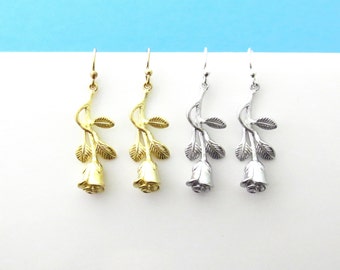 Dainty, Minimal, Gold filled, Sterling silver, Hooks, Gold, Silver, Rose, Flower, Earrings, Birthday, Friendship, Mom, Sister, Gift, Jewelry