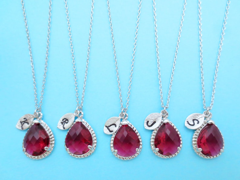 Gift Necklace Bridesmaids Hot pink Initial Letter Personalized Wedding Jewelry Silver Sets Set of 1-4 Fuschia Bridal