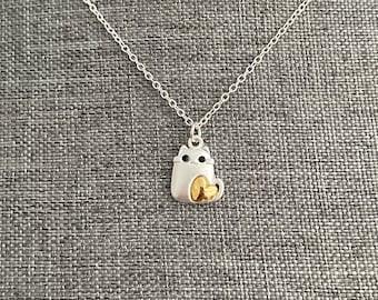Precioso collar de gato con corazón, collar de oro y plata, collar de animales, regalo para mujer, regalo de graduación, regalo para hija