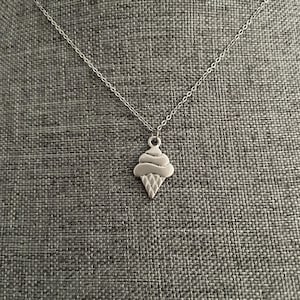 Silver Ice Cream Pendant Necklace - Cute Summer Jewelry for Women - Dainty Gold Plated Ice Cream Charm Necklace - Fun Everyday Gift