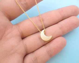 Crescent Moon Necklace, Gold Silver Moon Necklace, Genuine 14K plated Pendant Charm Necklace Gift for Mom Gift for Her