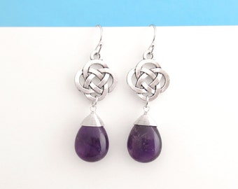 Amethyst, Celtic, Knot, Silver, Earrings, Purple, Jewelry, Earring, Bridesmaid, Birthday, Friendship, Gift, Accessory, Jewelry