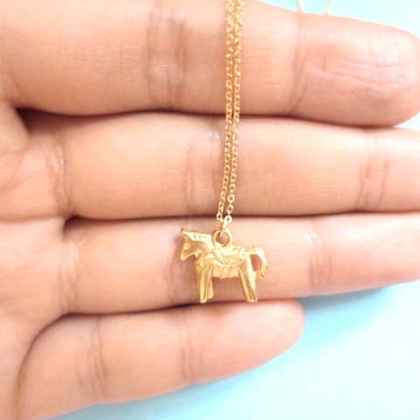 Dala horse necklace Swedish Horse necklace Gold Silver necklace Animal necklace Cute necklace Dainty necklace Gift for her