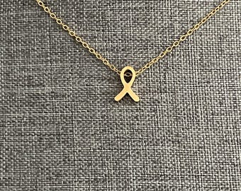 Breast Cancer Awareness Necklace – Gold Silver Rose Gold Ribbon Pendant – Minimalist Survivor Gift – Support Jewelry for Her
