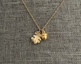 Naszyjnik z jesiennym liściem i żołędziem, uroczy jesienny naszyjnik dla kobiet, wisząca biżuteria z żołędziami w kolorze złotym i srebrnym dla dziewczynek, delikatny naszyjnik na co dzień