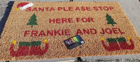 Personalised Christmas Doormat Santa Please Stop Here Etsy