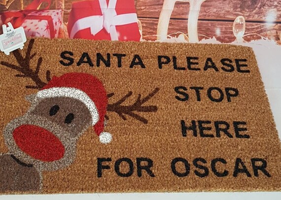 Christmas Doormat Santa Please Stop Here Custom Doormat Personalised Doormat