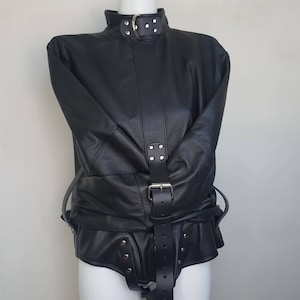 Real Leather Heavy Duty Padded Straitjacket Clubwear Straight Jacket  Adjustable Strap & Removable Chest Flaps for Women Body Bondage Harness 