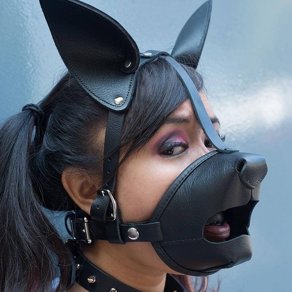 Pet Play - Leather K9 Muzzle w/ Removable Silicone Ball Gag