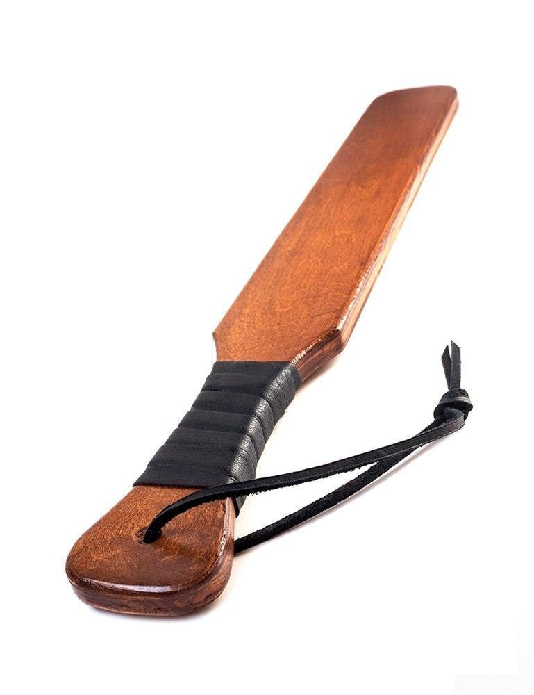 BSDM Leather Wrapped Narrow Wood Spanking Paddle