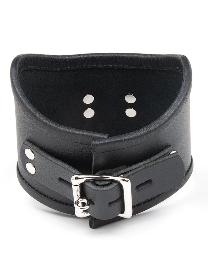 The Tall Curved Posture Collar With A Locking Buckle is shown from the back against a blank background, displaying the lockable silver buckle.