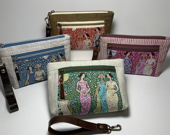 Tilda Fabric Zipper Wristlet: Handmade Cotton & Leather Pouch