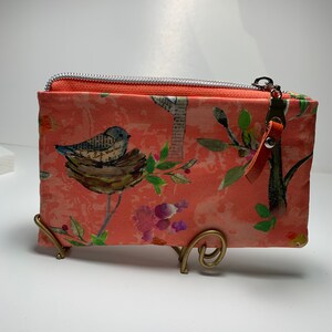 Cartera con cremallera de pájaro; Bolsa con cremallera para pájaros; Cartera Nido de Pájaro; Bolsa para pájaros; Cartera de tela con cremallera;