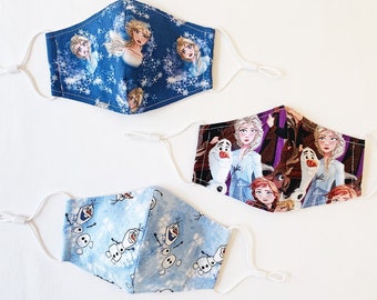 Frozen Winter kids face mask with filter pocket removable nose wire adjustable ear loops / elsa anna olaf / machine washable / cotton