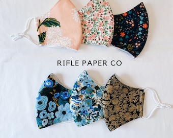 Rifle Paper Co face mask with filter pocket nose wire adjustable ear loops /Floral face mask/ women kids Teens Toddler /100% cotton