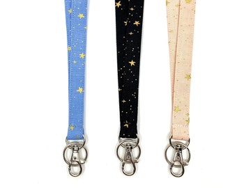 Rifle Paper Stars Badge lanyard/Breakaway Lanyard/Fabric badge lanyard/Nurse Teacher Lanyard/Lanyard for key/Neck Lanyard/Free ID Holder