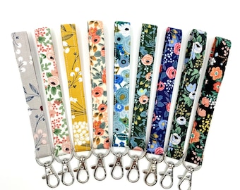 Floral Fabric Keychain Wristlet: USA Made Key Fob