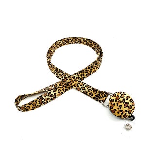 Brown Leopard Print Fabric Lanyard with Breakaway Clasp